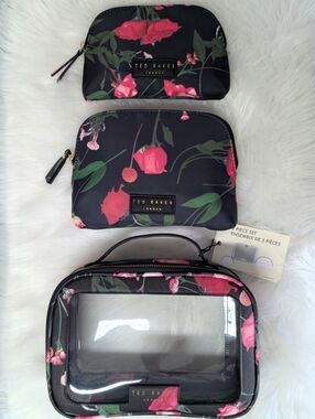 Ted Baker 3 Piece Nesting Cosmetic Bag Set, Scattered Bouquet Print 🌹